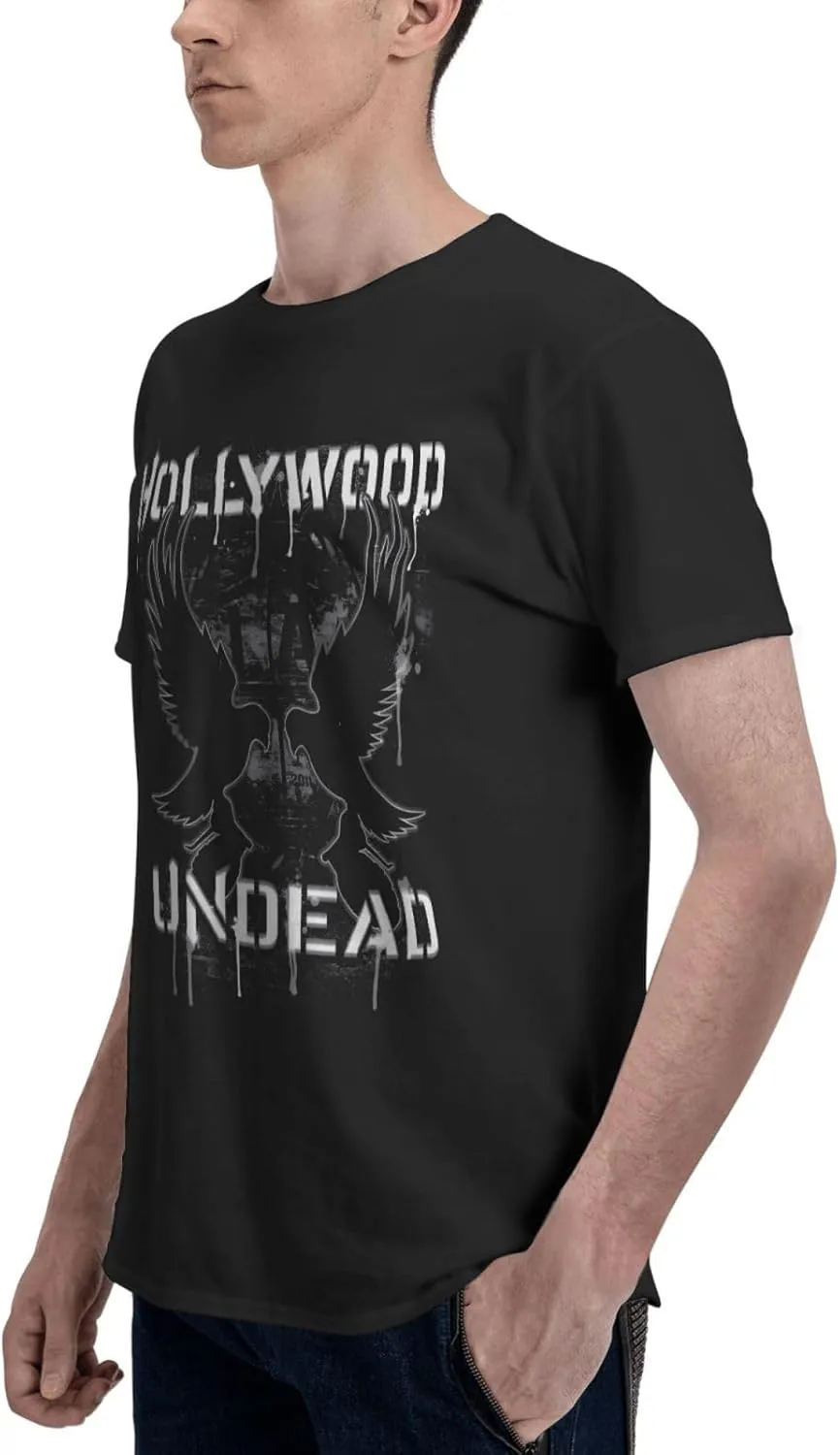 Hollywood Music Undead T-Shirts Short Sleeve Shirt Graphic Tees Cotton Tops Mens Casual T Shirts Black