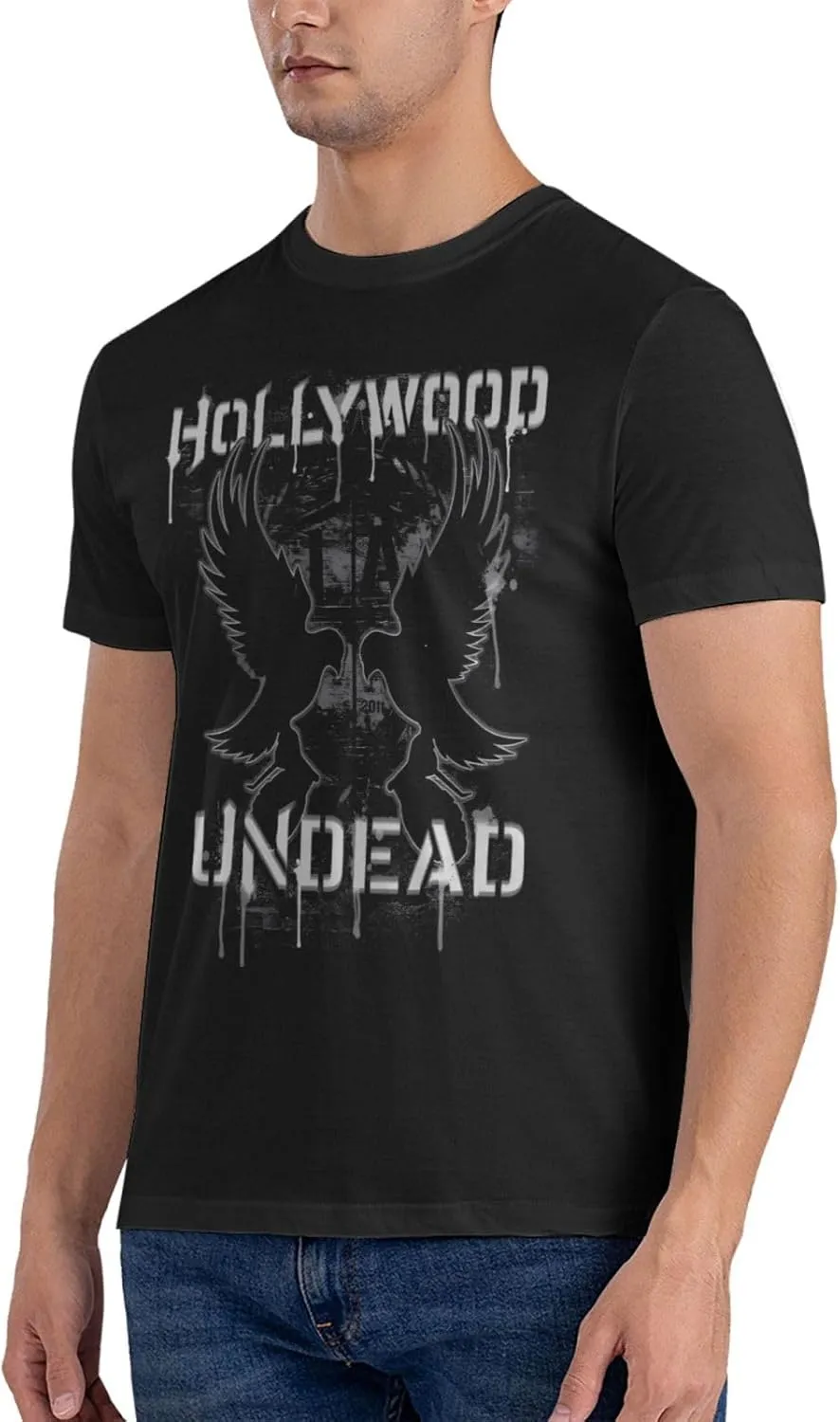 Hollywood Music Undead T-Shirts Short Sleeve Shirt Graphic Tees Cotton Tops Mens Casual T Shirts Black