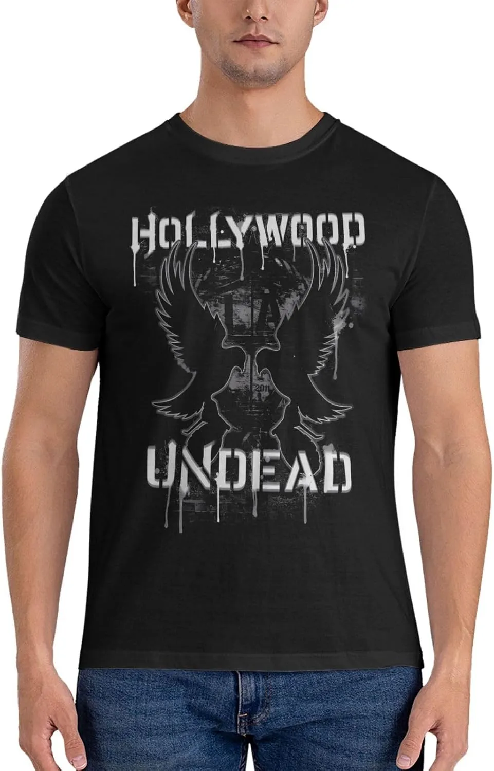 Hollywood Music Undead T-Shirts Short Sleeve Shirt Graphic Tees Cotton Tops Mens Casual T Shirts Black