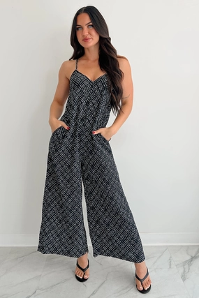 Sleek Appearance Homebody Heaven Pleated Wide Leg Jumpsuit (Black Dotted)