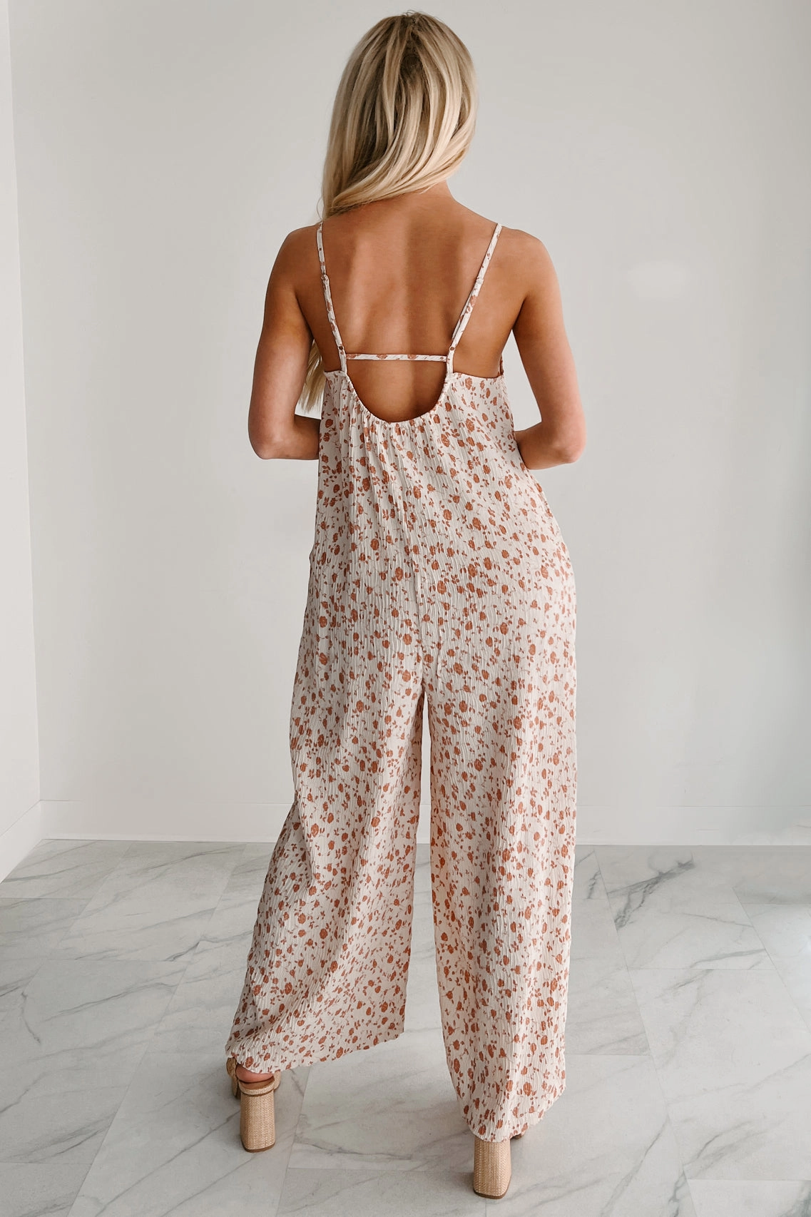 Homebody Heaven Pleated Wide Leg Jumpsuit (Cream Floral) Cool Elegance Sage Glow