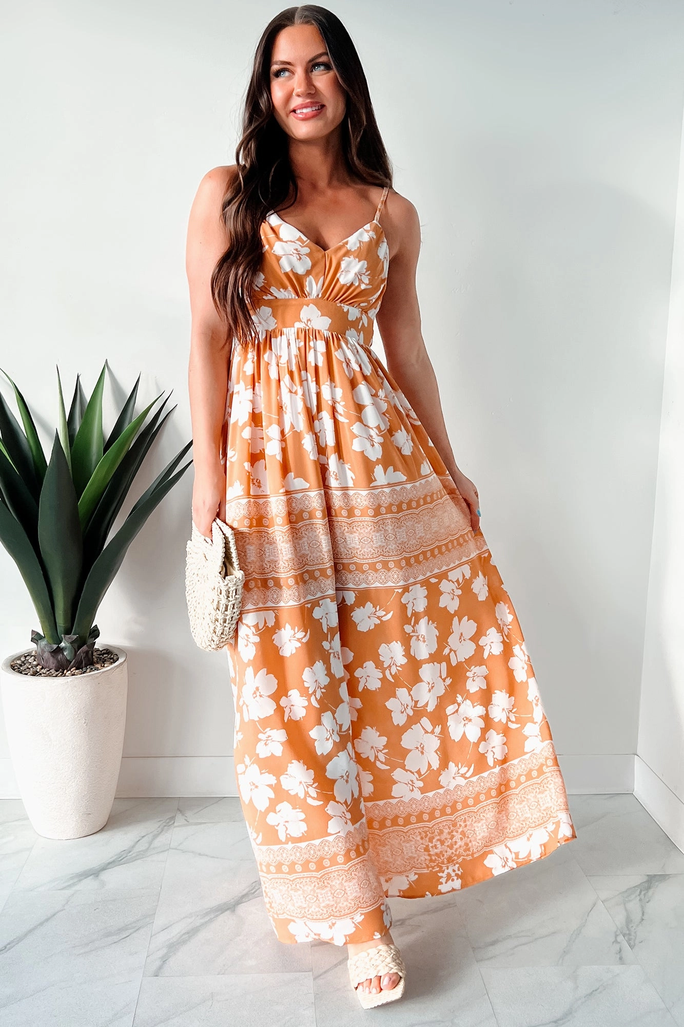 Honolulu Happy Hour Floral Maxi Dress (Apricot) Inner Smile Street Edge