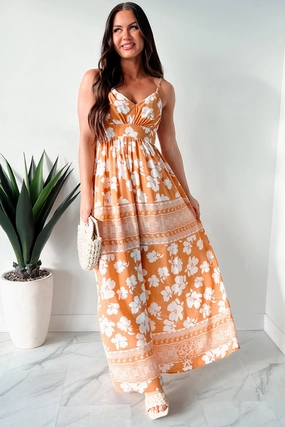 Honolulu Happy Hour Floral Maxi Dress (Apricot) Sleek Flex