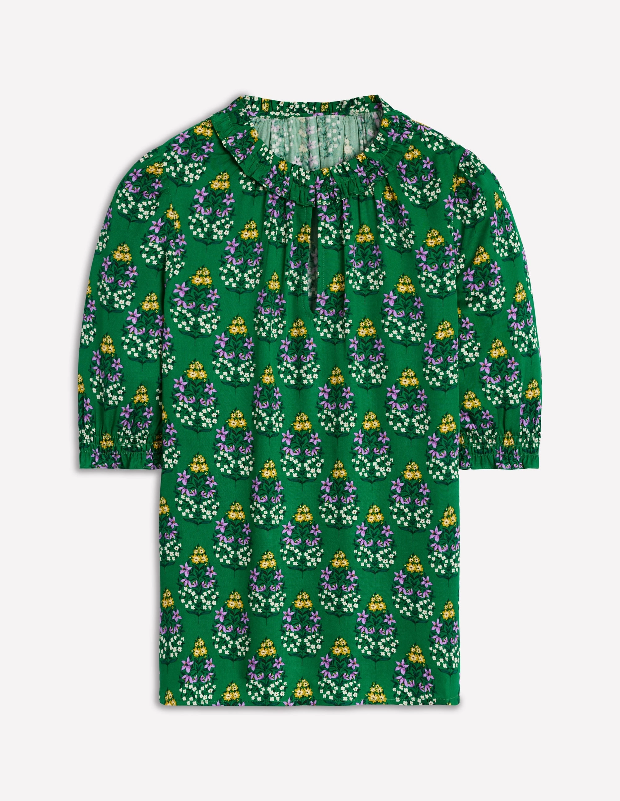 Ria Short Sleeve Top-Emerald, Wildflower Bouquet Two Tone Texture Effect BreathableFabric