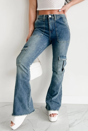 AntiSnag Fabric AntiStaticInnerLining Rome High Rise Cargo Flare Indigo Reign Jeans (Medium)