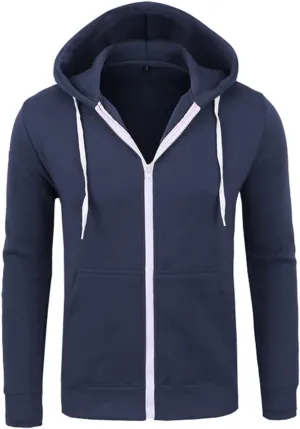 Hoodies for Men Zip Up, Men's Full-Zip Hooded Fleece Sweatshirt Mens Slim Fit Lightweight Zip Up Hoodie with Pockets Long Sleeve Full-Zip Hooded Sweatshirt