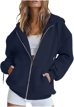 Hoodies for Women Women's Zip Up Y2K Hoodies Casual Long Sleeve Track Jackets With Pockets Drawstring Zip Up Cute