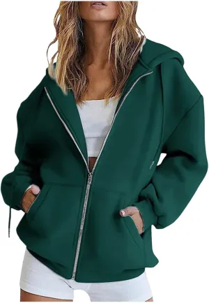 Hoodies for Women Women's Zip Up Y2K Hoodies Casual Long Sleeve Track Jackets With Pockets Drawstring Zip Up Cute