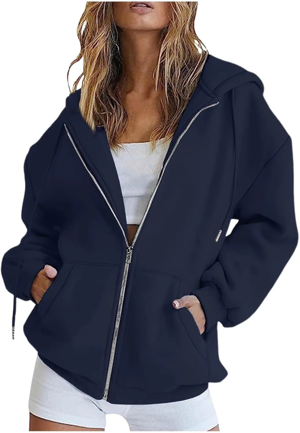 Hoodies for Women Women's Zip Up Y2K Hoodies Casual Long Sleeve Track Jackets With Pockets Drawstring Zip Up Cute