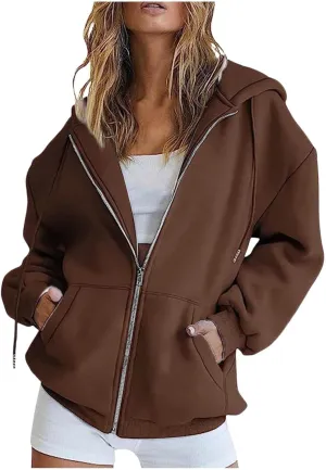 Hoodies for Women Women's Zip Up Y2K Hoodies Casual Long Sleeve Track Jackets With Pockets Drawstring Zip Up Cute