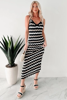 Bright Appeal Simply Striped Sweater Knit Maxi Dress (Black Combo)