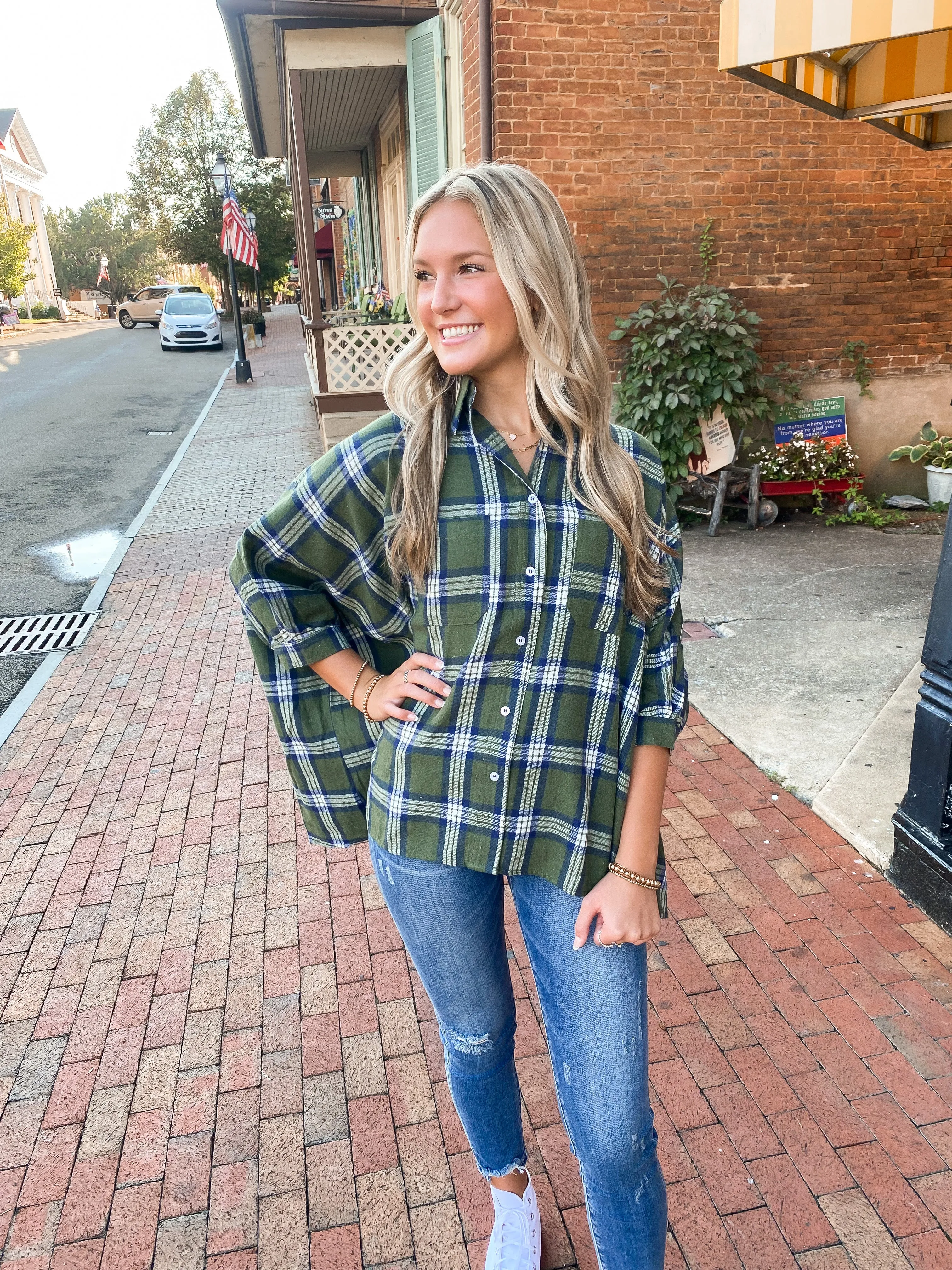 Hunter Green Plaid Oversized Top