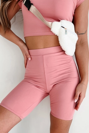 Hustle For The Muscle High Waist Biker Shorts (Rose) Casual Chic