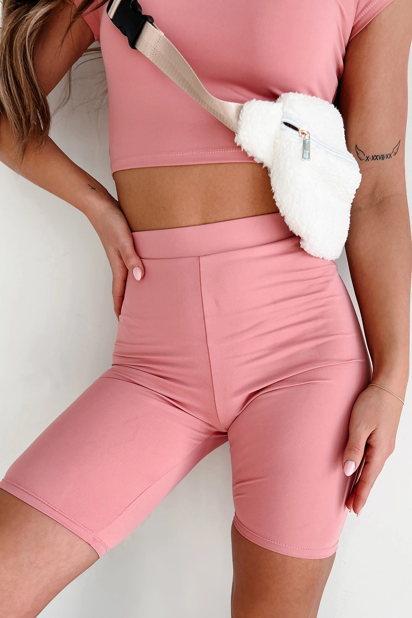Hustle For The Muscle High Waist Biker Shorts (Rose) Casual Chic