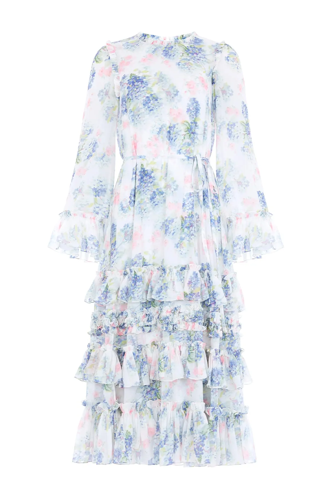 Active Outfit Casual-Look Hydrangea Chiffon Round Neck Ankle Gown