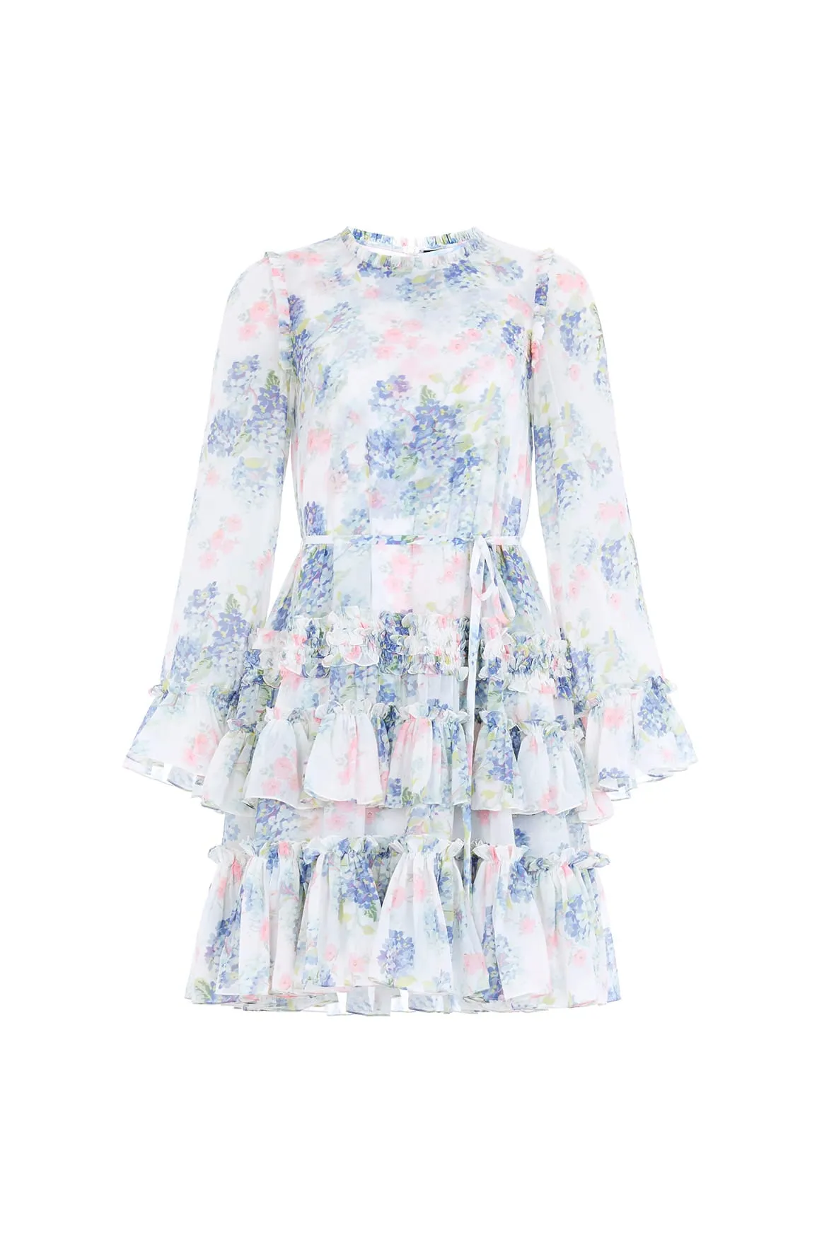 Hydrangea Chiffon Round Neck Mini Dress Daily Chic