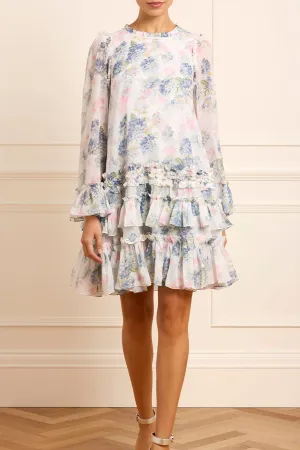 Hydrangea Chiffon Round Neck Mini Dress Casual Smart Classic Vibe