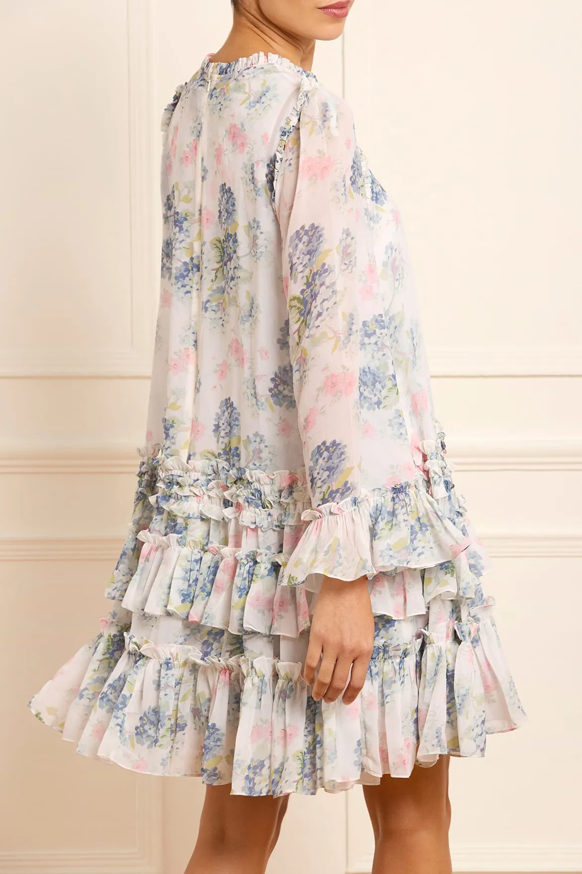 Hydrangea Chiffon Round Neck Mini Dress Perfect Proportion