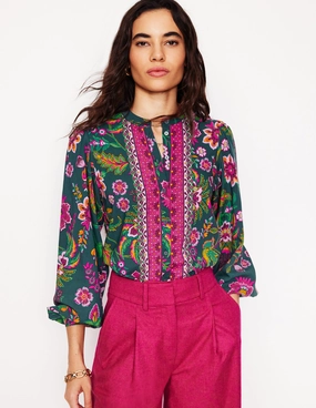 Theodora Blouse-Multi, Blossom Flourish Textured Weave Pattern