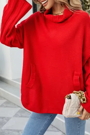 Convertible Style Layered Sleeve WOMENS LOOSE OVERSIZE HIGH NECK SWEATER