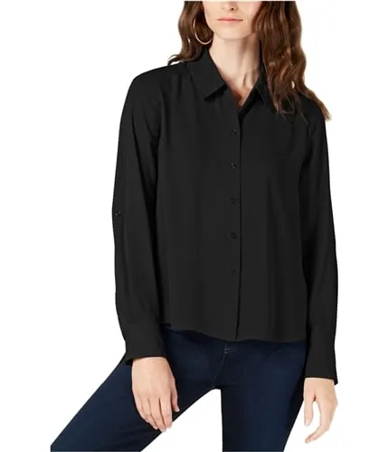I-N-C Womens Solid Button Up Shirt