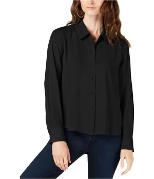 I-N-C Womens Solid Button Up Shirt