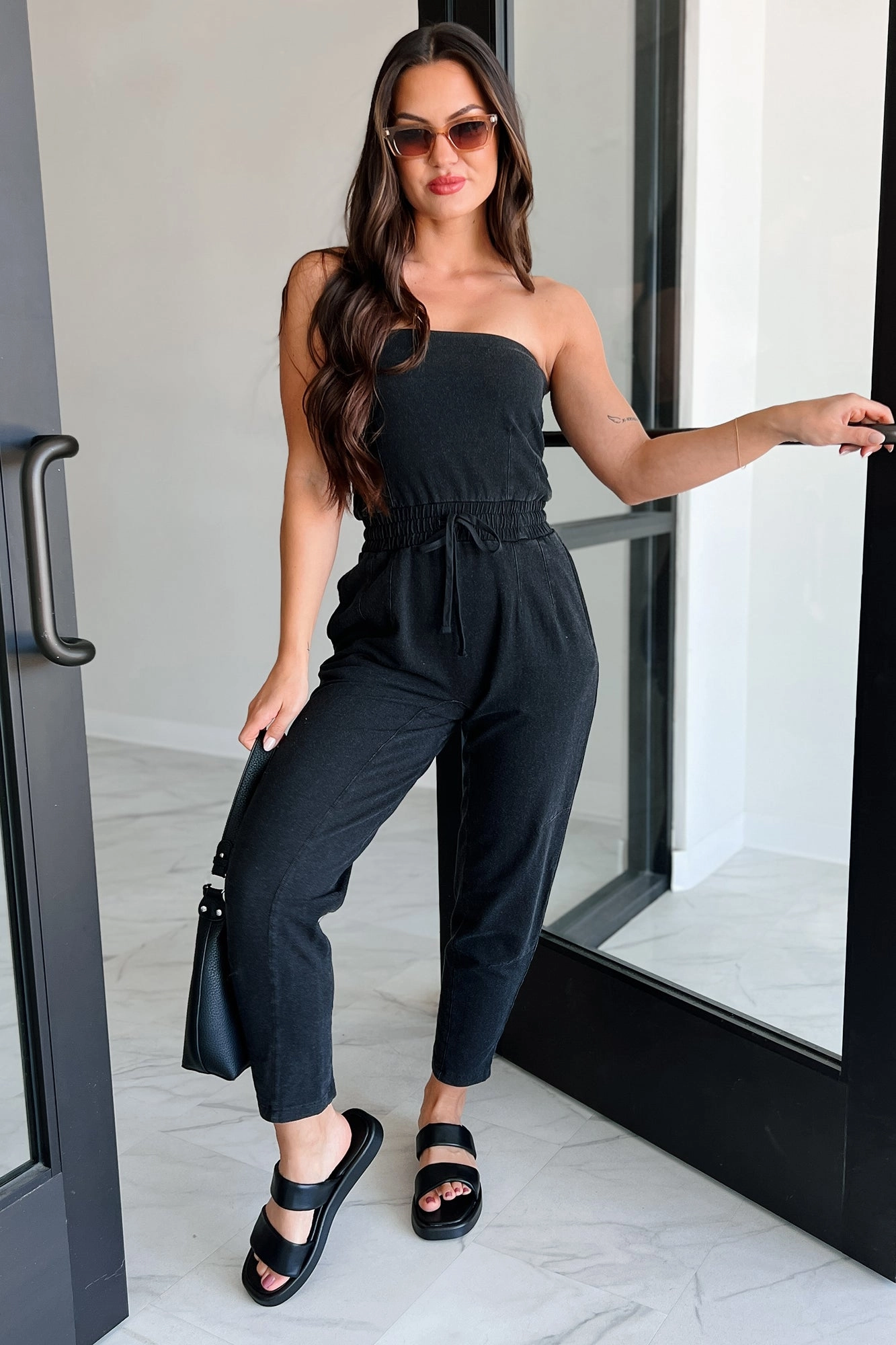 I Make The Rules Mono B Strapless Jumpsuit (Black) Stretch Material