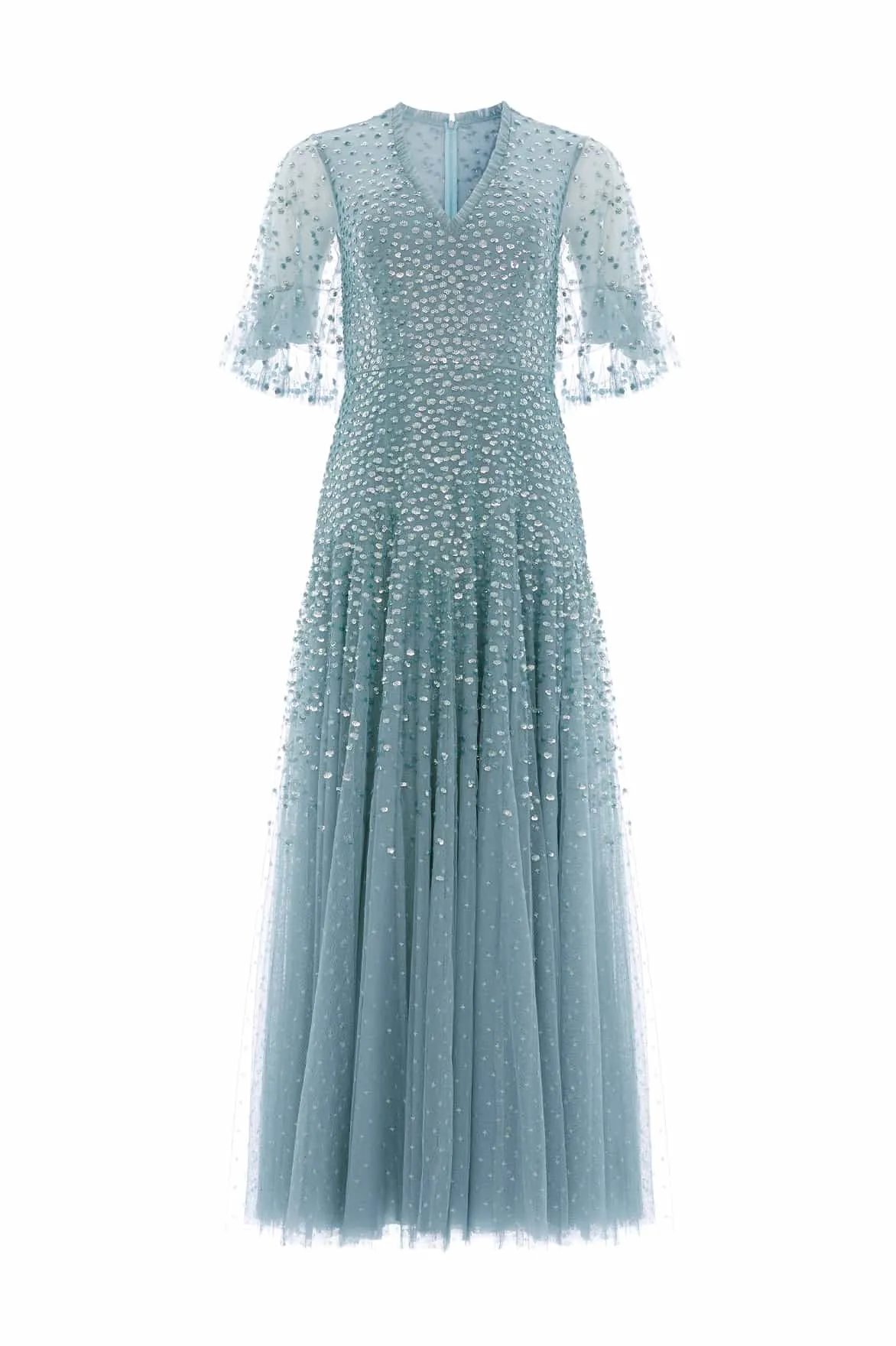 Effortless Comfort Modern Waist Design Dappled Sequin Cape Ankle Gown