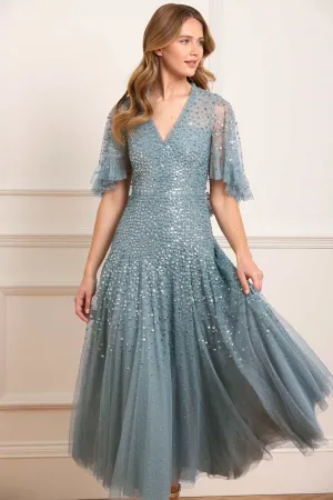 Sophisticated Waist Fit Fashionable Design Dappled Sequin Cape Ankle Gown
