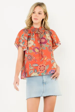 SnagResistant Layered Hemline Ida Floral Cap Sleeve Top