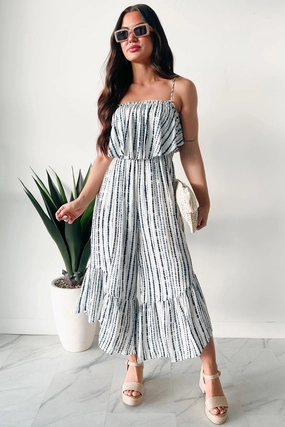 Wedding guest Delicate Details Idyllic Days Striped Wide Leg Jumpsuit (Blue/White)