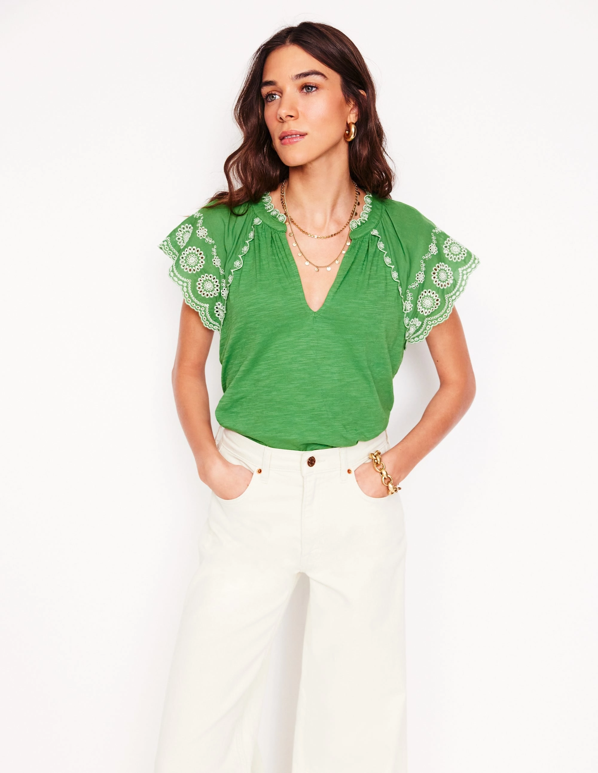 Ila Broderie Sleeve Notch Top-Paradise Green NonIrritatingSeams