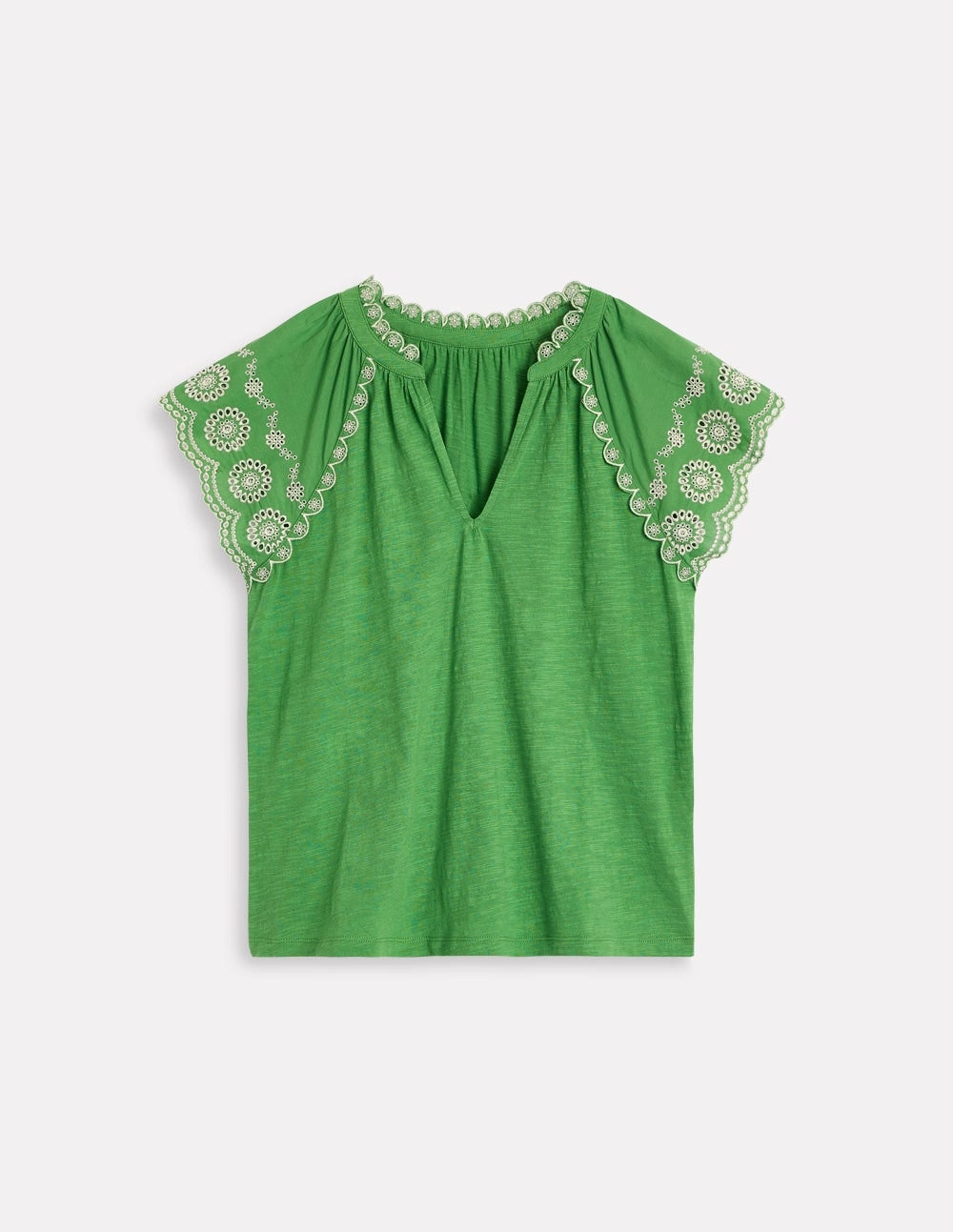 Layered Collar Design AllDay Comfort Tech Ila Broderie Sleeve Notch Top-Paradise Green