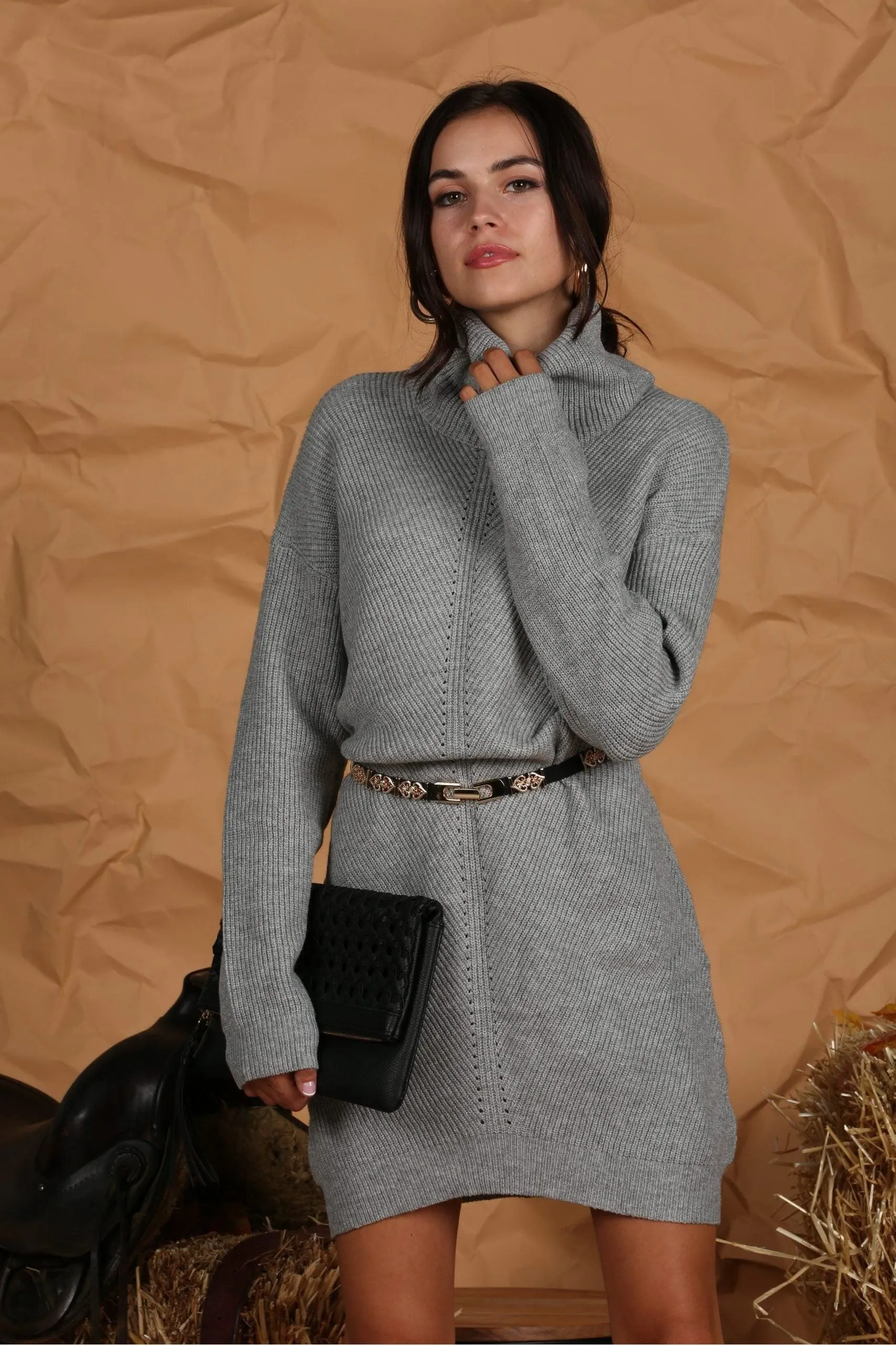 TURTLE NECK MIDI KNIT SWEAT DRESS travel mode Fall Inspired