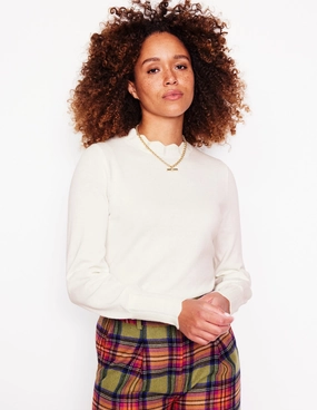 Relaxed Warmth Imi Scallop Trim Jumper-Warm Ivory