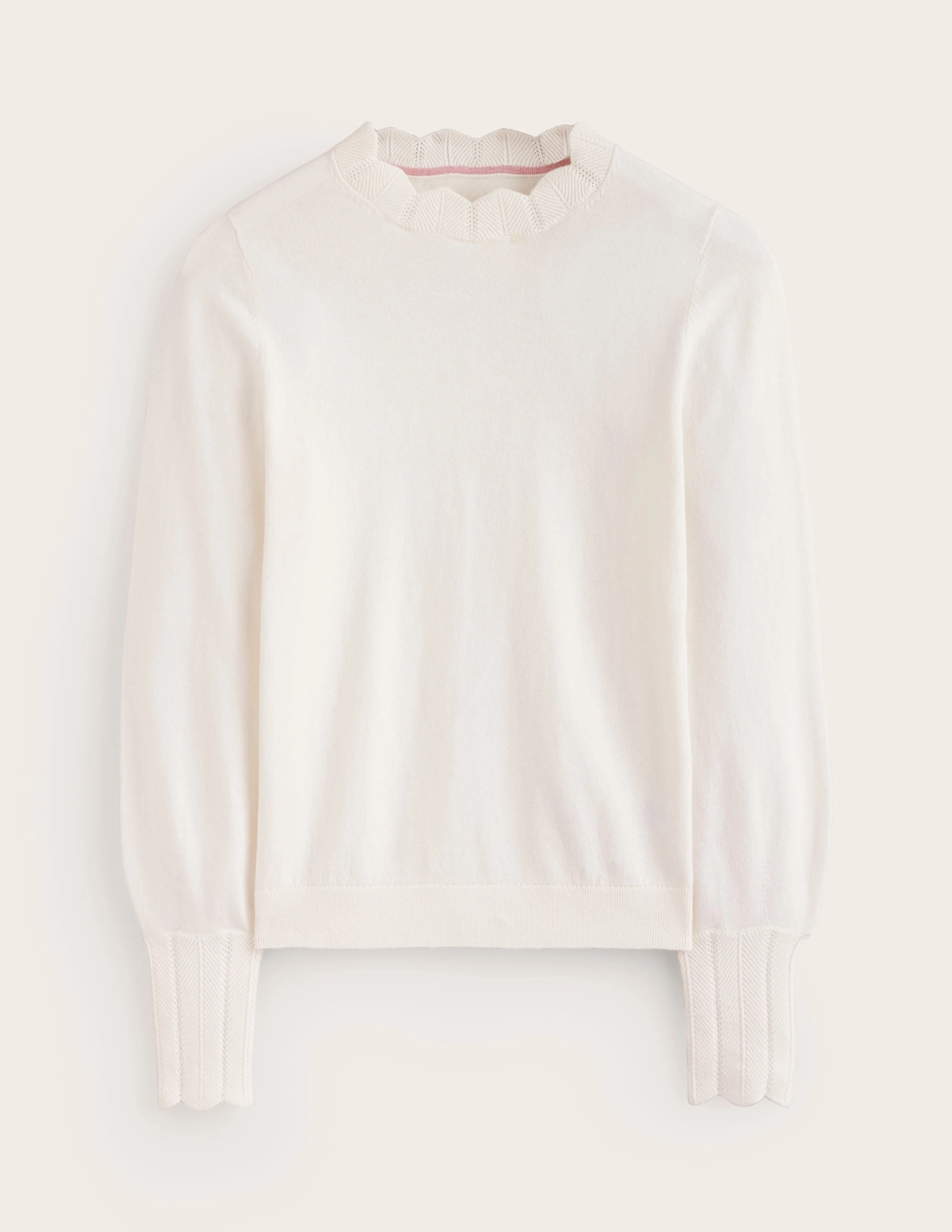 Imi Scallop Trim Jumper-Warm Ivory Seasonal Wear simple design