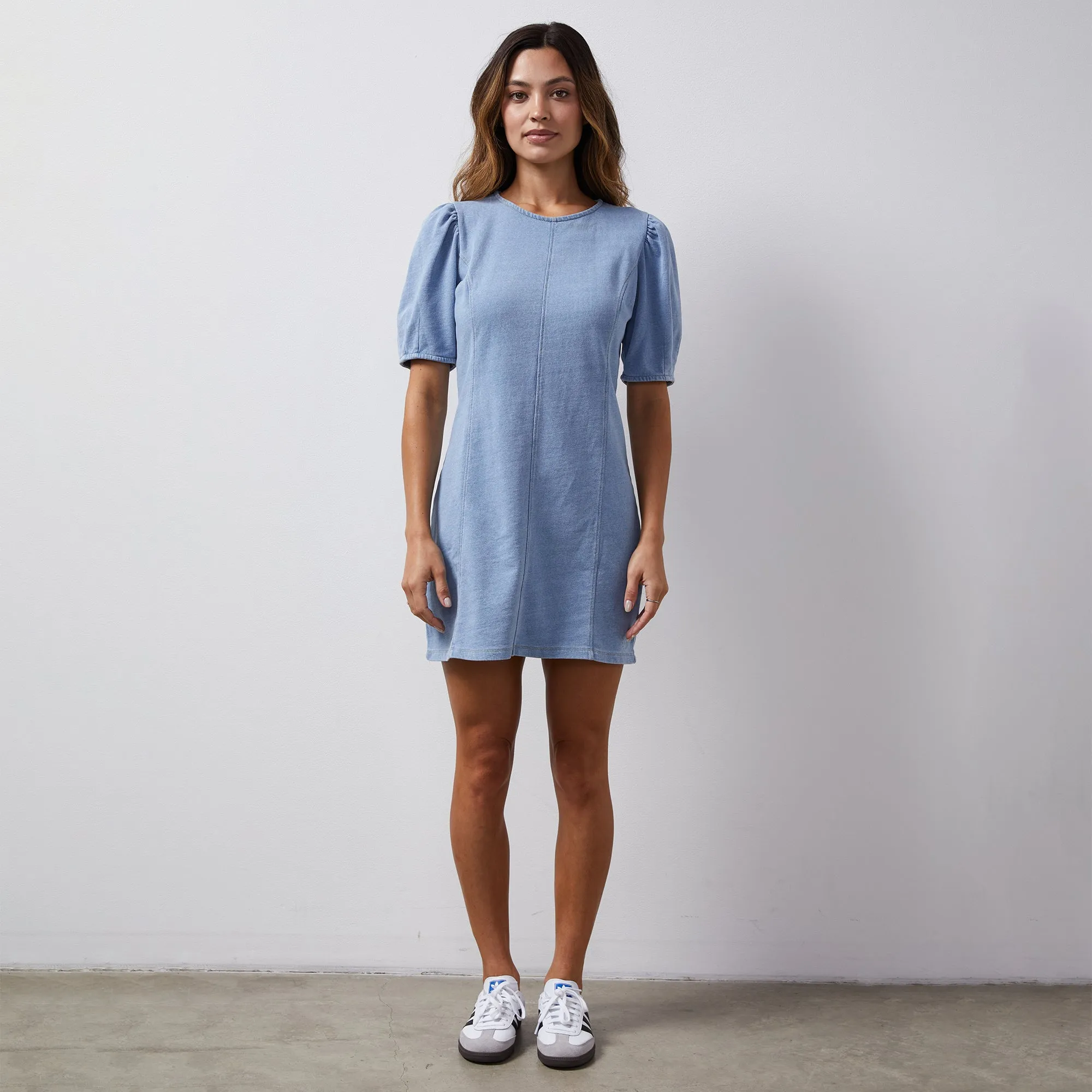 Indigo French Terry Seamed Dress OdorResistant Treatment TaglessLabel
