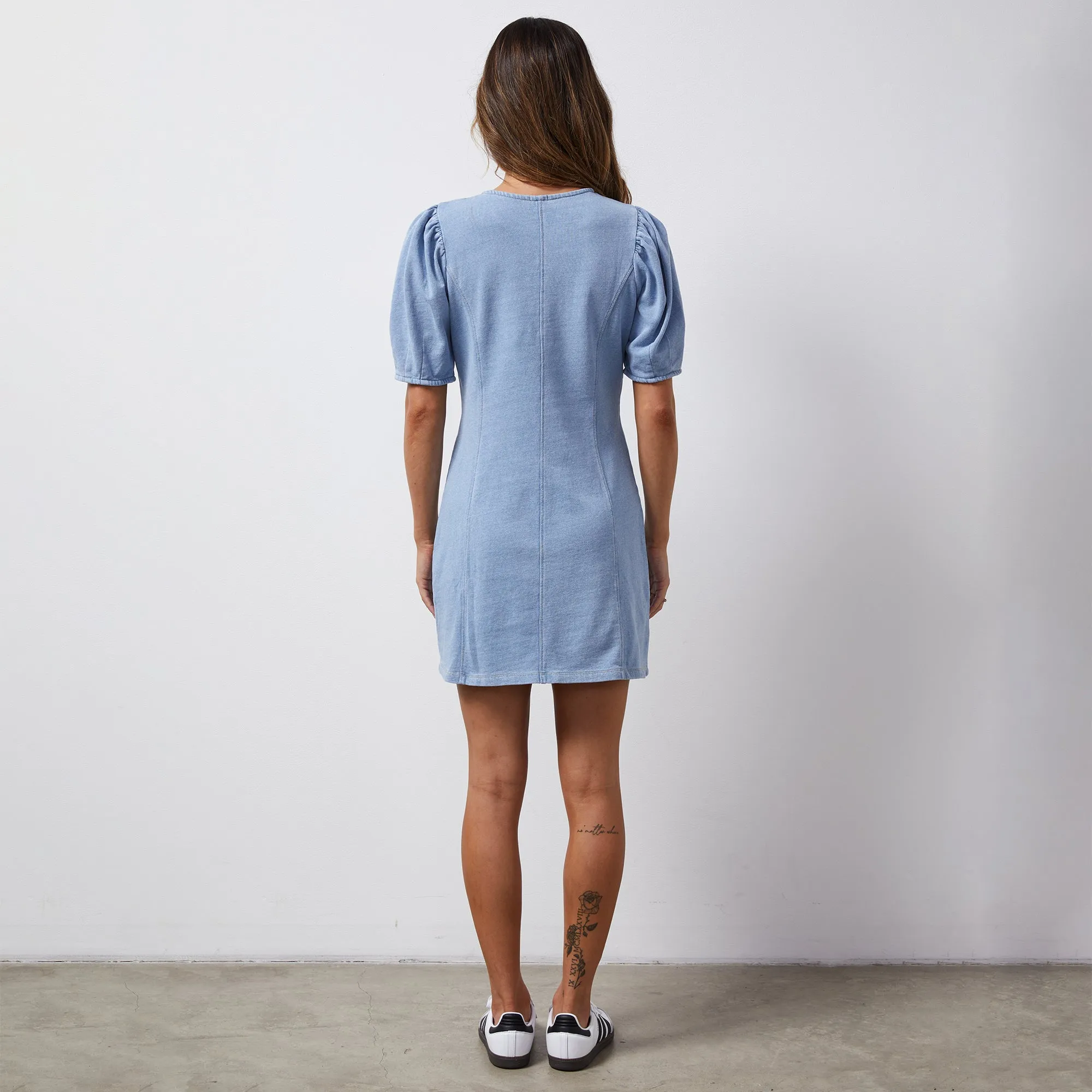 Indigo French Terry Seamed Dress PolyesterBlend Durable Interlock Stitch