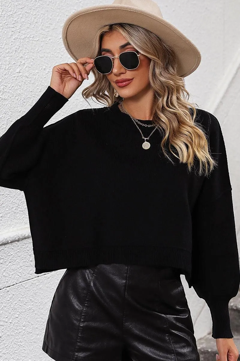 WOMEN RIBBED HEM FITTED SLEEVE KNIT JUMPER TOP Tubular Body Construction Soft Sweater