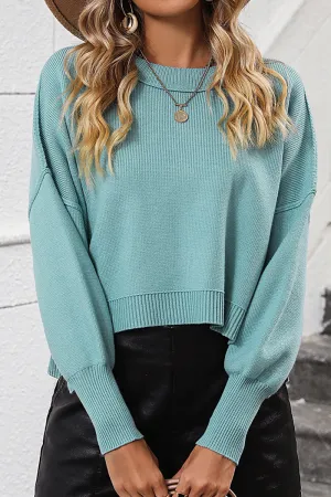 WOMEN RIBBED HEM FITTED SLEEVE KNIT JUMPER TOP AbrasionResistant Fabric