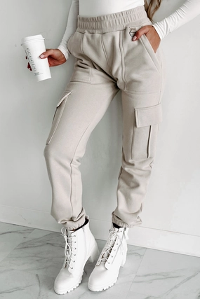 Mesh Panel Details Inherently Cool Cargo Pocket Joggers (Taupe)