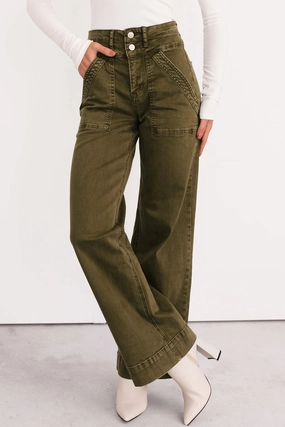 Henley Wide Leg Mica Denim Jeans (Fern Green) ZonalVentilation