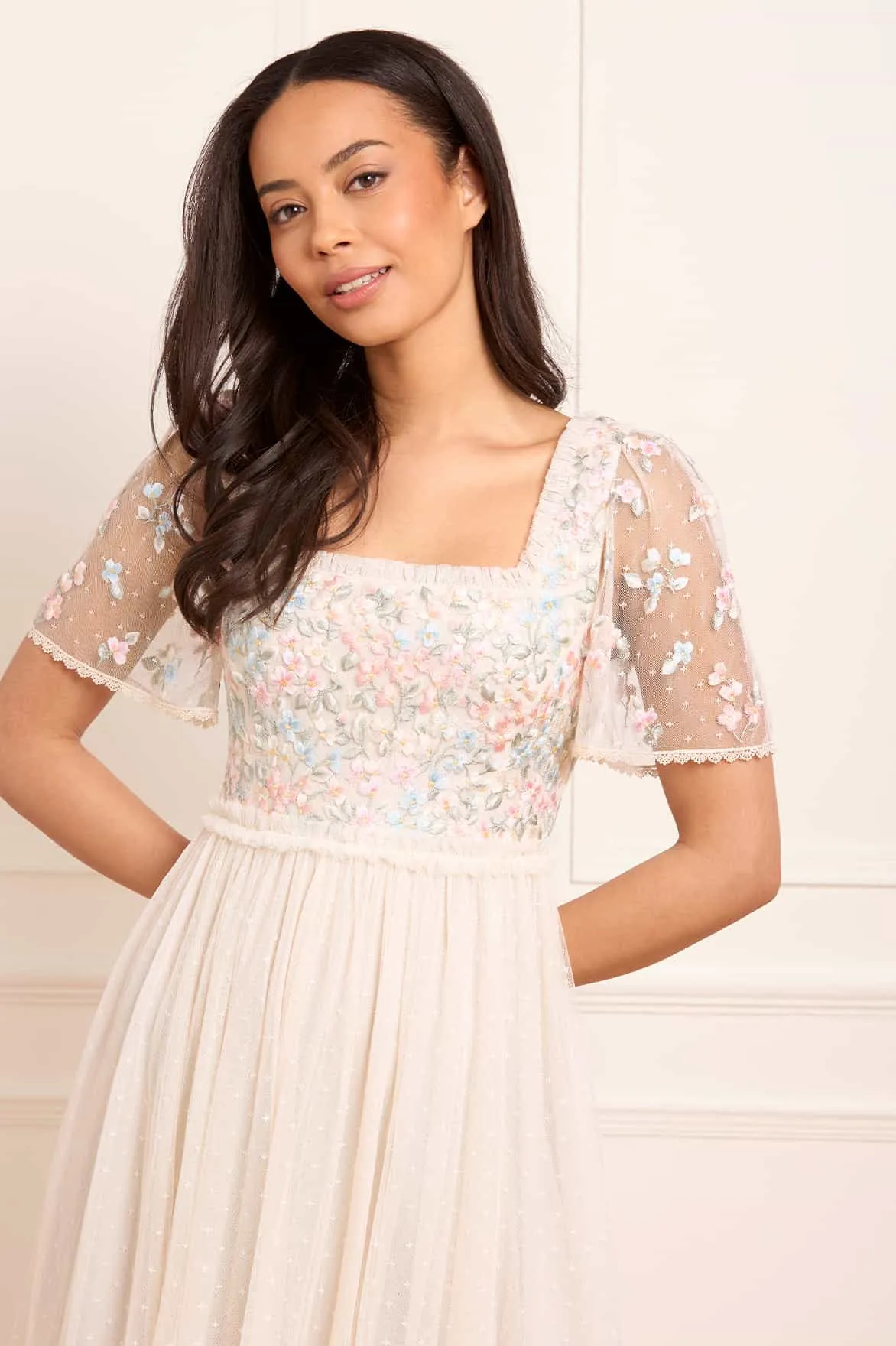 Tall-Fit AdjustableStraps Versailles Ditsy Bodice Ankle Gown