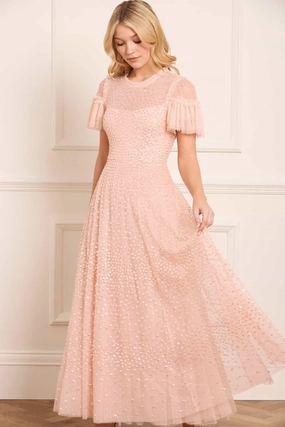 Effortless Comfort Smooth Layering Scatter Dot Round Neck Short Sleeve Ankle Gown