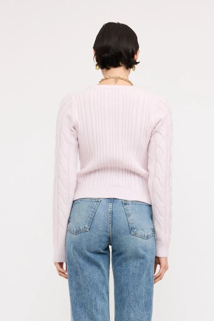 Circular Knit Technology Ribbed Trims Iris Bow Front Cable Cardigan