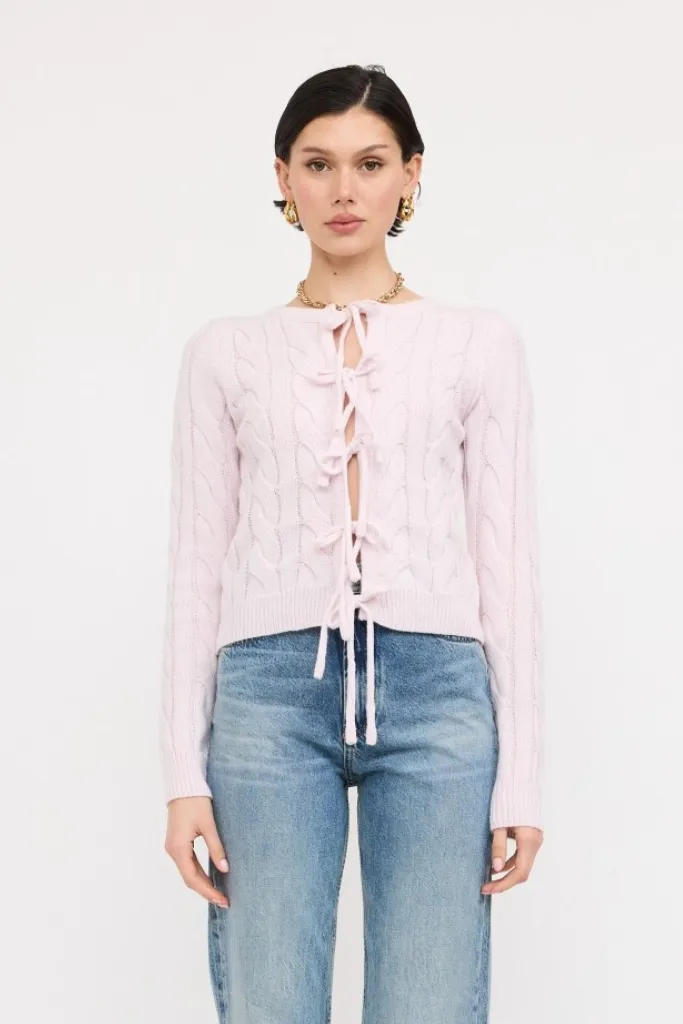 Iris Bow Front Cable Cardigan AdjustableHemCuffs