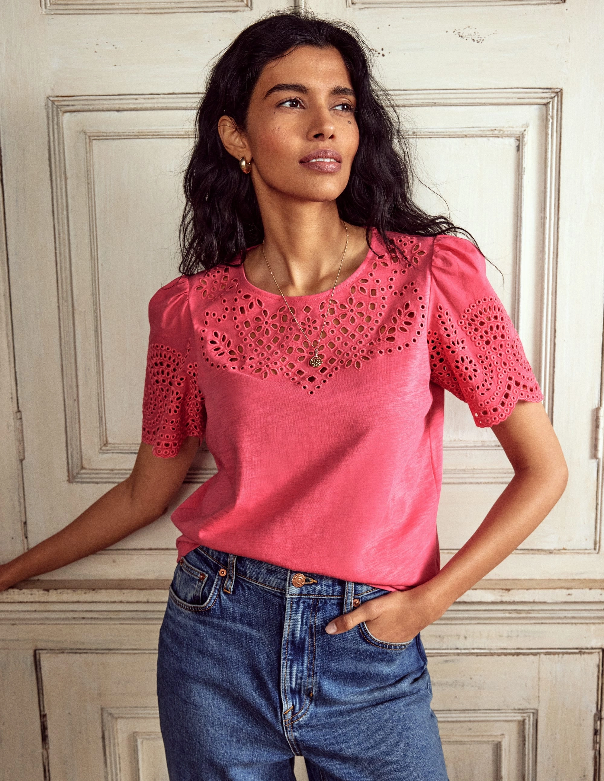 AntiMicrobialLining Isabel Broderie Top-Rose Pink