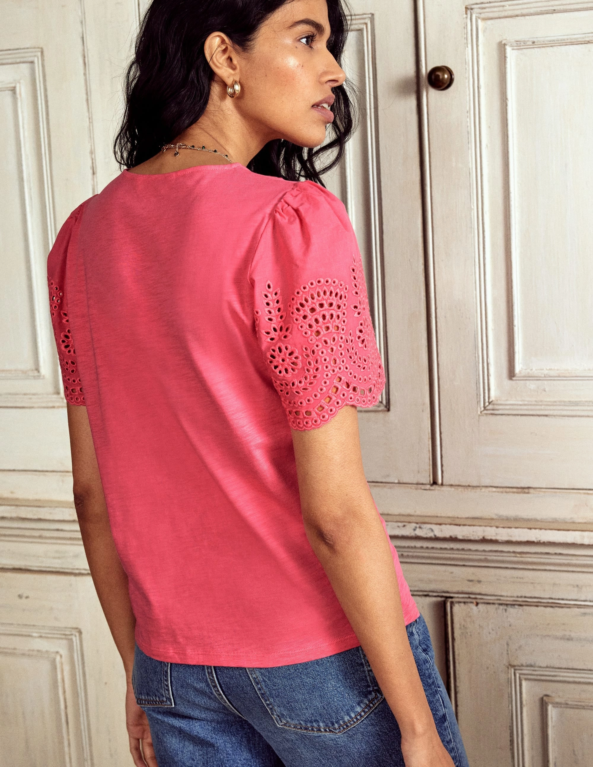 FrayResistant Fabric Isabel Broderie Top-Rose Pink
