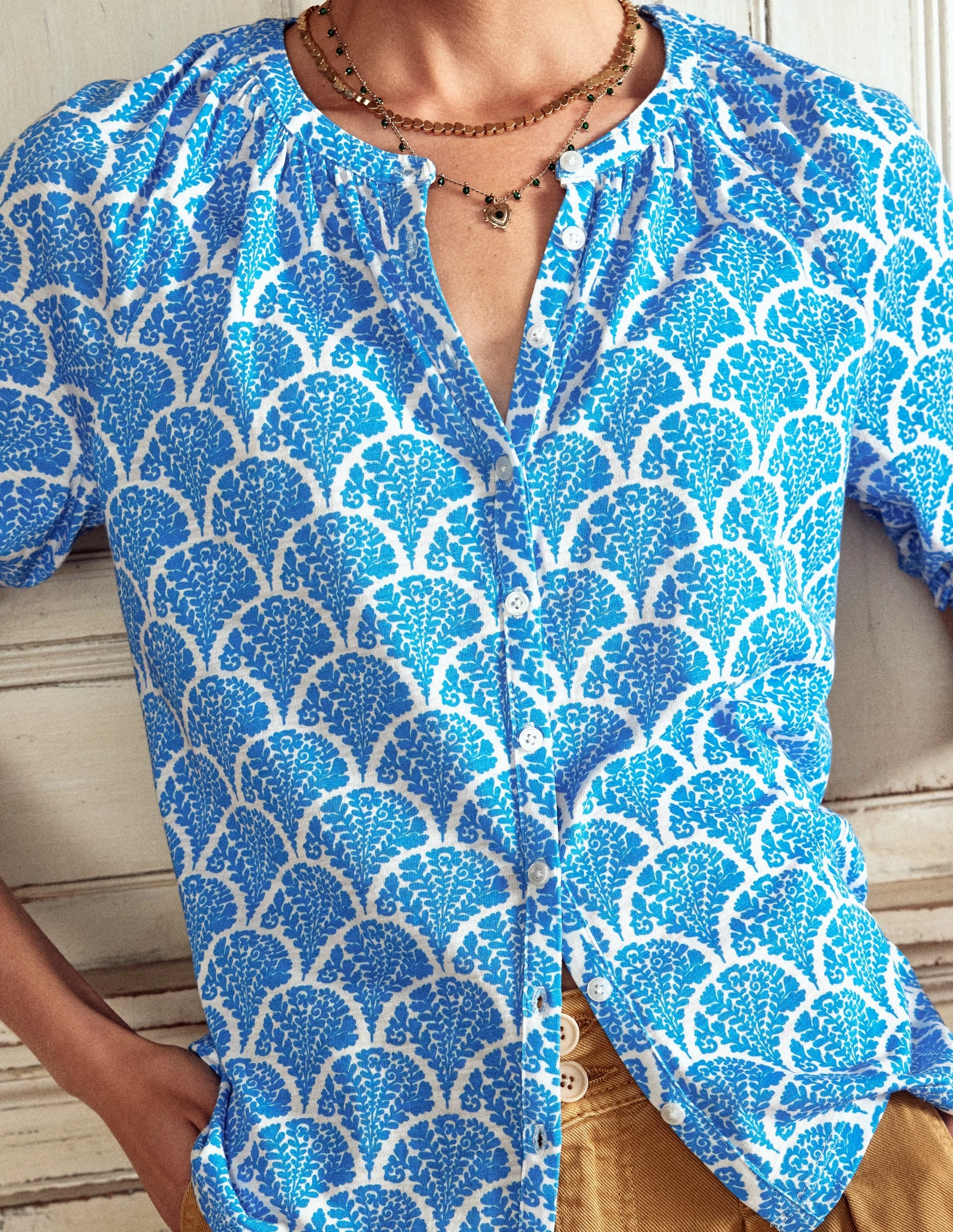 Isla Jersey Shirt-Cerulean Blue, Blossomy Non Restrictive Cut