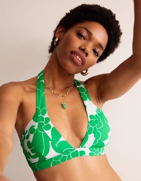 Ithaca Halter Bikini Top-Bright Green, Opulent Whirl Drawstring-Closure